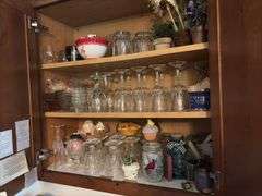 Various stemware, decor, vases, etc “C” cupboards