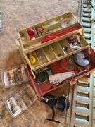 Tackle box with tackle, flies