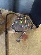 Small shepherd hook, wind chime, frog, small gazing balls, small bird bath and blue planter