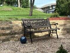 4' park bench and gazing ball