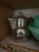 Tupperware, silverplate, cookbooks, glassware, coffee mugs, etc "A" cupboards
