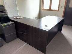 78x66x29H two piece desk unit with white board and other office file holders