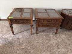 Three piece living room table set One side table is missing a glass pane
