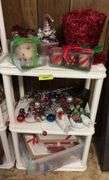 Shelf and all includes holiday decor, candles, jester music box, etc