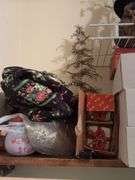 Contents of bedroom 1 closet include holiday decor, empty jewelry box, hangers, etc The white boxes are empty!