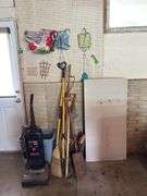 Vacuum, broom, yard tools, yard flags, etc