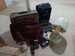 Luggage, retro hairdryer, landline phone, fish bowl, shoe rack, etc