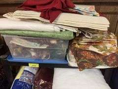 Shelf and all includes placemats, cookie jar, quilt batting, etc