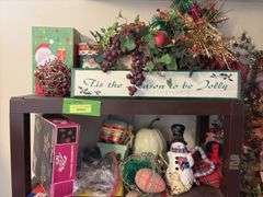 Holiday decor, wreathes, punch set, etc