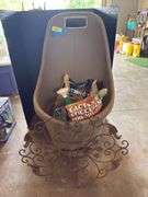 Yard cart, potting soils, plastic water can and decorative art