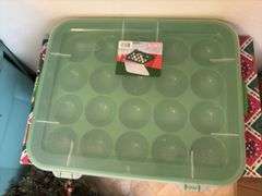 Christmas ornaments, bulb tote and two wreathes