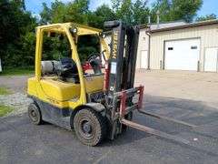 Hyster 50 Fortis model H50FT serial number L177V11481K, LP forklift, triple mast, side shift 9000 hrs, 42" forks. WIRE TRANSFER REQUIRED **We reserve use until loading is complete, possibly next day pick up. Please contact Auction Co after the close of auction to coordinate pick up**