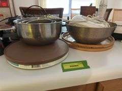 Stainless steel mixing bowl set, corn popper, waffle iron and more