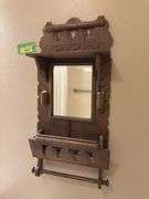 Antique mirror/towel rack, 13x27