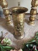 (2) 3.5’ tall table lamps and 18” tall umbrella stand with artificial flowers