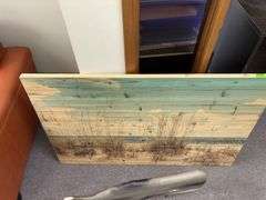 47x30 ocean scene on wood picture, whale with a broken tail and decorative divers helmet