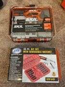 Skil Rechargeable 4v screwdriver with 42pc Set (New in Case), 90 Piece Bit Set with Reversible Ratchet (New)