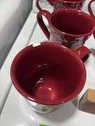 Better Homes & Gardens milk and cookie service for 5 and a holiday sign One mug is chipped