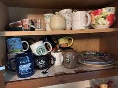 Lotsa coffee mugs, plates, cake plates, bowls, drinking glasses and more “F” cupboards