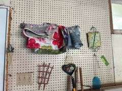 Vacuum, broom, yard tools, yard flags, etc