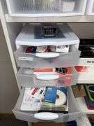 Many office supplies-paper, binder clips, paper clips, ink cartridges, etc