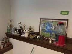 Gumball machine, trophy, knick knacks, candy dish and more