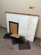 Desktop file holders, 48x35 corkboard, 48x35 whiteboard, 17x22 framed corkboard