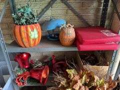 Shelf and all includes holiday decor, stadium cushions, bird feeder, outside entry mats, etc