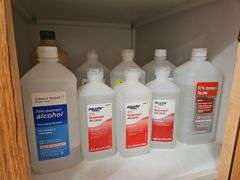 Alcohol Bottles, Peroxide Bottle Most New/Full, Sanitizer  (Bring Boxes to Pack)