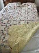 69 x 88 double wedding ring quilt, many worn spots
