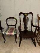 Mahogany arm rocker and walnut parlor chair