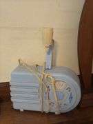 Schmid West Germany key wind clock with revolving dancers, frozen Charlotte dolls and Musipix child's radio style music box lamp
