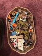 2 sewing boxes and binoculars for long range sewing