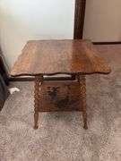 Antique oak parlor table 23 x 23 x 25H and lamp