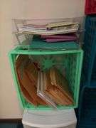 Office supplies, milk crate style bins and organizers