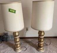 (2) 3.5’ tall table lamps and 18” tall umbrella stand with artificial flowers