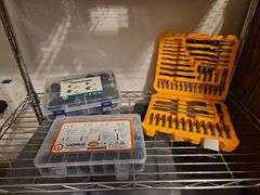 Drill and Driver Bit Set, Cords, Screws, Level, Magnifying Glass - ALL Contents on Shelving Unit (Bring Boxes to Pack)