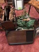 Wine rack, magazine rack, half table, wood shelf, plastic step stool and more