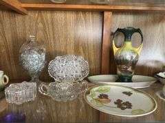 Bone china flowers, HP dishes, large serving bowl etc... All on MIDDLE shelf