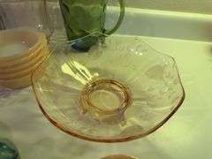 Pink and green Depression glass, Fire King bowls
