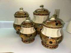 Canister set and serving tray Tray has hairline crack, see photos