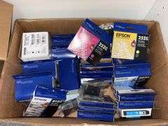 Many office supplies-paper, binder clips, paper clips, ink cartridges, etc