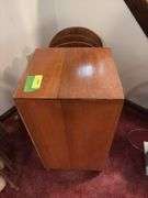 Mahogany magazine/telephone stand, probably woodworking 101 class project