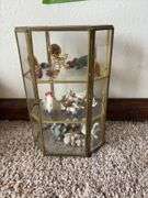 9” tall glass curio cabinet with miniatures