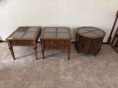 Three piece living room table set One side table is missing a glass pane