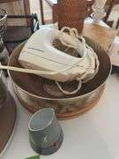 Stainless steel mixing bowl set, corn popper, waffle iron and more