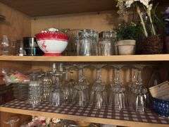 Various stemware, decor, vases, etc “C” cupboards