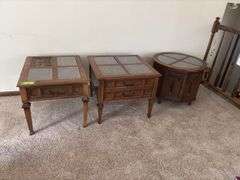 Three piece living room table set One side table is missing a glass pane