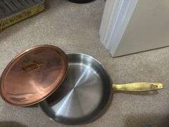 NEW Spartan copper ware skillet w/ lid, aluminum roasting pan w rack & rest, stockpot and steam basket