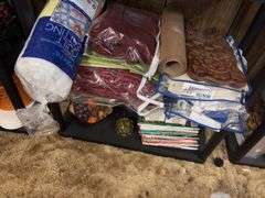 Shelf and all includes placemats, cookie jar, quilt batting, etc